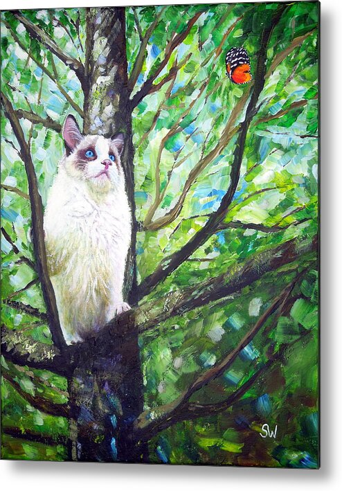 Art Metal Print featuring the painting Curious Cat by Shirley Wellstead