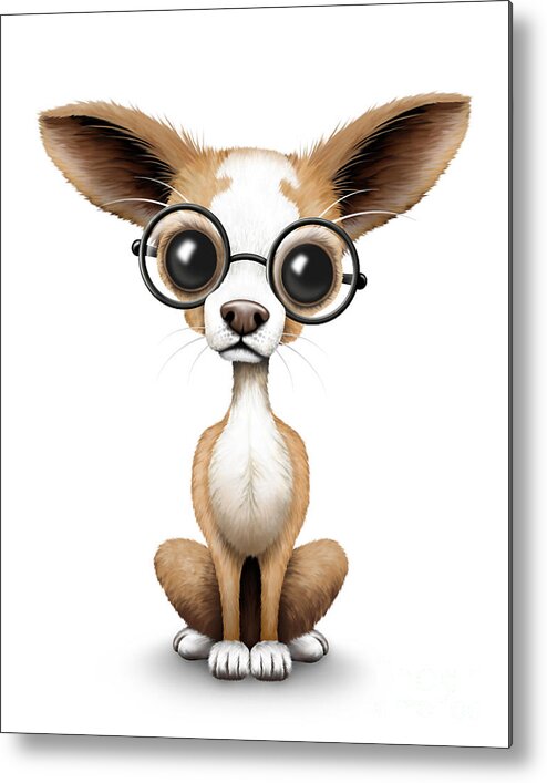 Chihuahua Metal Print featuring the digital art Cute Chihuahua Puppy Wearing Eye Glasses by Jeff Bartels