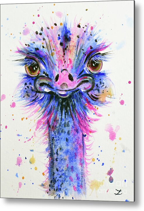 Ostrich Metal Print featuring the painting Cute Ostrich by Zaira Dzhaubaeva