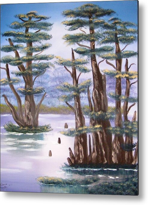 Landscape Metal Print featuring the painting Cypress Swamp by Donna Painter