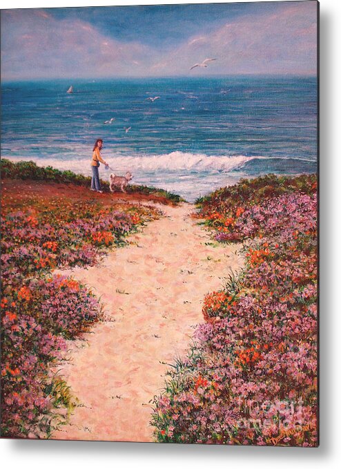 Landscape Metal Print featuring the painting Deanna and Bugsy at Half Moon Bay by Dee Davis