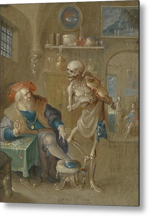 Frans Francken The Younger Metal Print featuring the painting Death playing the Violin by Frans Francken the Younger