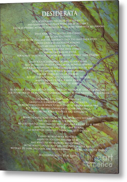 Flandscape Metal Print featuring the digital art Desiderata poem over an original artwork by Claudia Ellis by Claudia Ellis