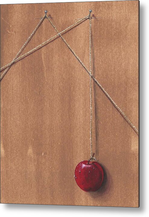 Apple Metal Print featuring the painting Detail of Balanced Temptation. by Roger Calle