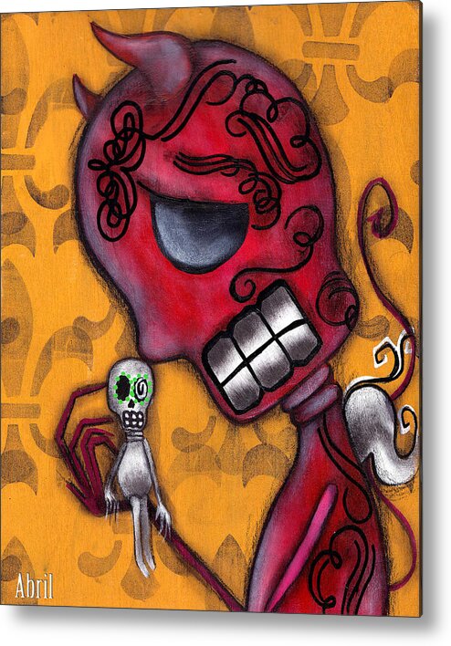 Day Of The Dead Metal Print featuring the painting Diablito by Abril Andrade