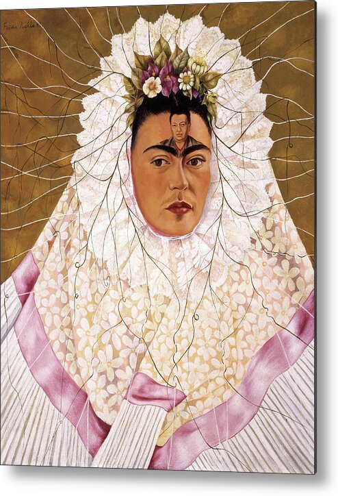 Frida Kahlo Metal Print featuring the painting Diego on my mind Self-portrait as Tehuana by Frida Kahlo