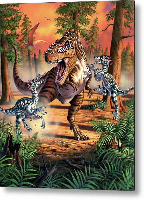 Dinosaur Metal Print featuring the digital art Dino Battle by Jerry LoFaro