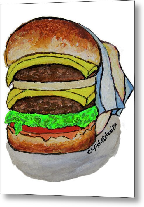 Double Cheeseburger Metal Print featuring the painting Double Cheeseburger by Carol Tsiatsios