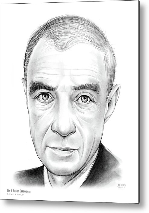 Oppenheimer Metal Print featuring the drawing Dr. J. Robert Oppenheimer by Greg Joens