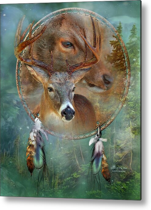 Carol Cavalaris Metal Print featuring the mixed media Dream Catcher - Spirit Of The Deer by Carol Cavalaris