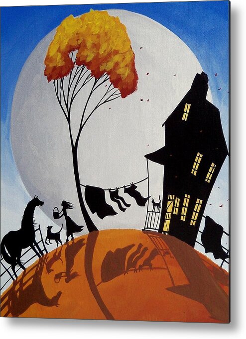 Landscape Metal Print featuring the painting Drink Of Water - silhouette farm landscape by Debbie Criswell