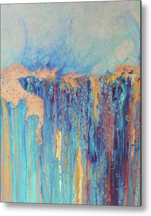 Abstract Metal Print featuring the painting Drowning In A Sea Of Blue by Teresa Fry