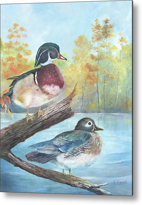 Duck Metal Print featuring the painting Wood Ducks by ML McCormick