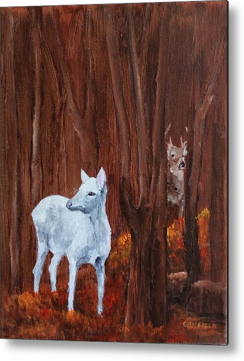 Deer Metal Print featuring the painting East Aurora Albino Deer, by Ellen Canfield