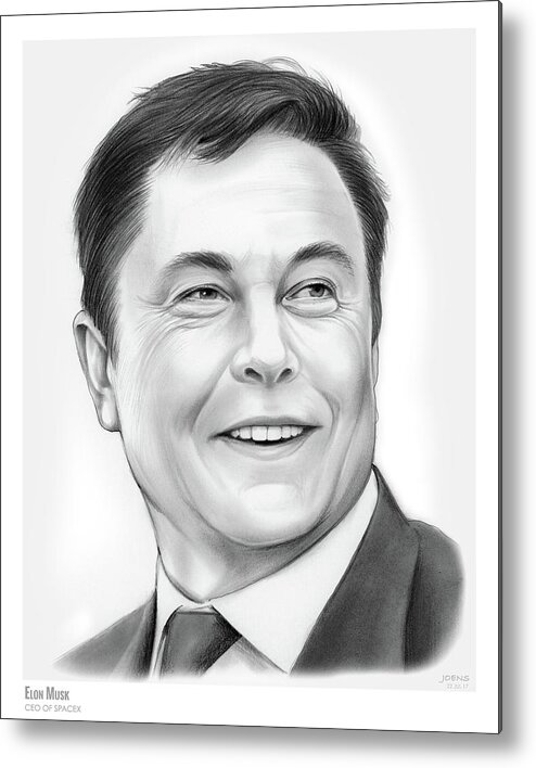 Elon Musk Metal Print featuring the drawing Elon Musk by Greg Joens