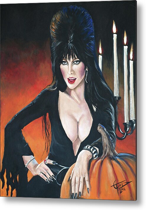 Elvira Mistress Of The Dark Metal Print featuring the painting Elvira Mistress of the Dark by Tom Carlton