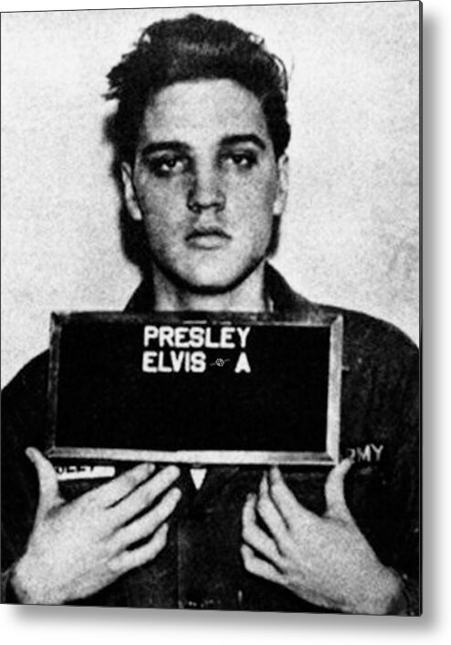 Elvis Presley Metal Print featuring the painting Elvis Presley Mug Shot Vertical 1 Wide 16 By 20 by Tony Rubino