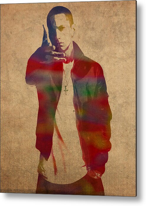 Eminem Metal Print featuring the mixed media Eminem Watercolor Portrait by Design Turnpike