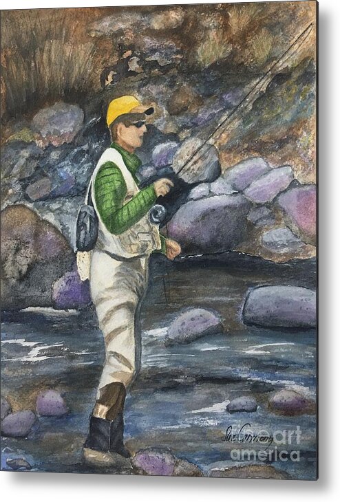 Fly Fishing Metal Print featuring the painting Enjoying the Day Off by Sue Carmony