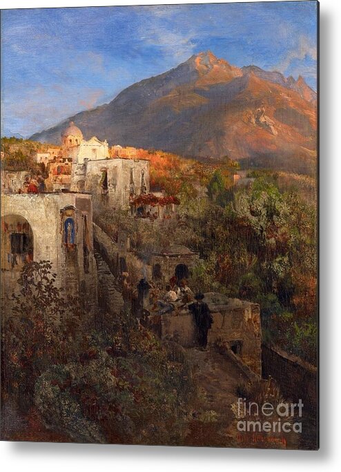 Oswald Achenbach Metal Print featuring the painting Evening In Ischia With View On The Monte Epomeo by MotionAge Designs