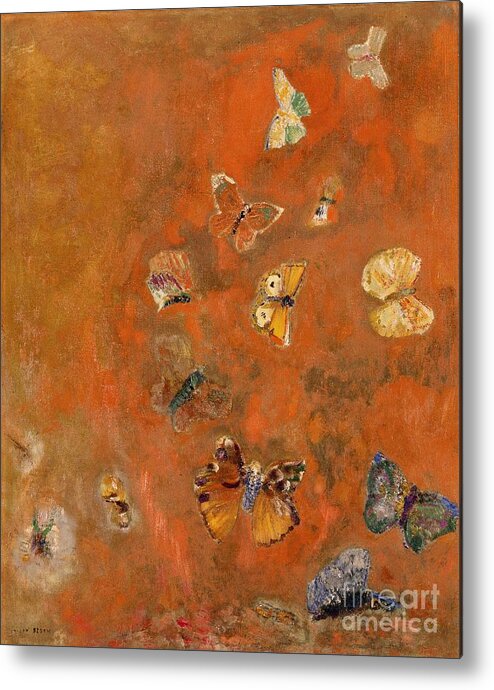 Evocation Metal Print featuring the painting Evocation of Butterflies by Odilon Redon