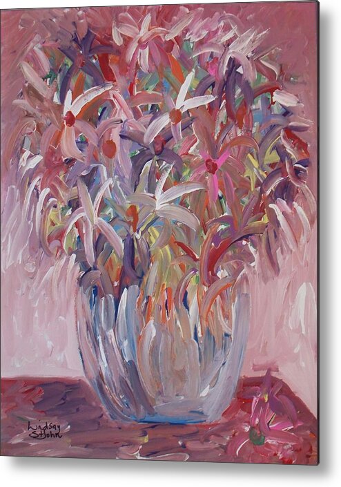 Flowers Metal Print featuring the painting Eyes of Potted Plant by Lindsay St john