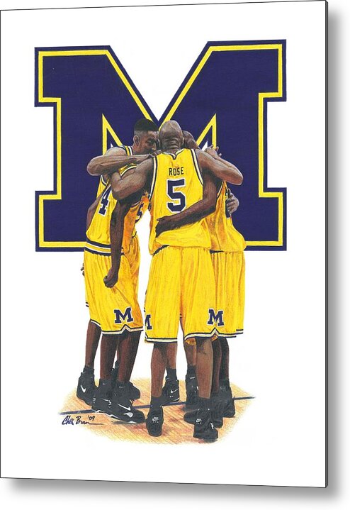 Michigan Wolverines Metal Print featuring the drawing Fab Five by Chris Brown