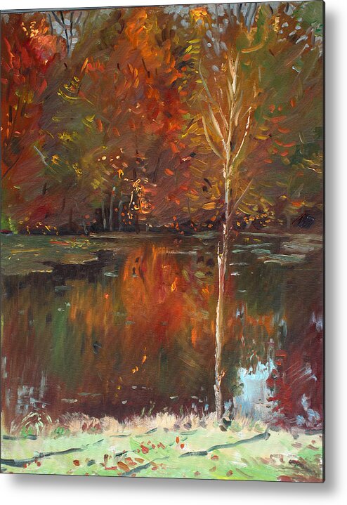 Landscape Metal Print featuring the painting Fall Reflection by Ylli Haruni