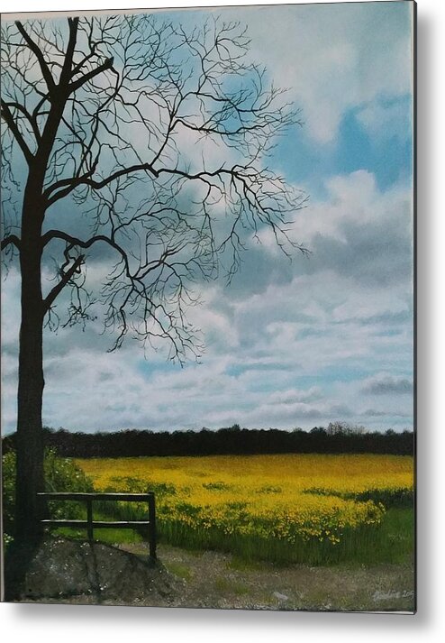Landscape Metal Print featuring the painting Fields of Yellow by Caroline Philp