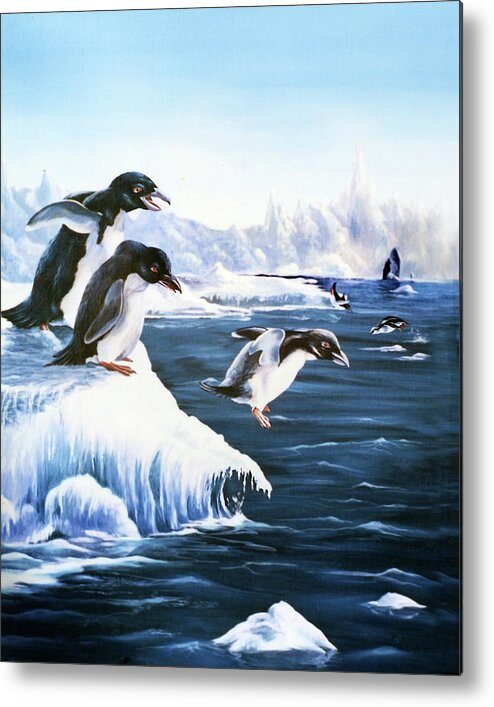 Antarctica Metal Print featuring the painting First Leap by Anthony DiNicola