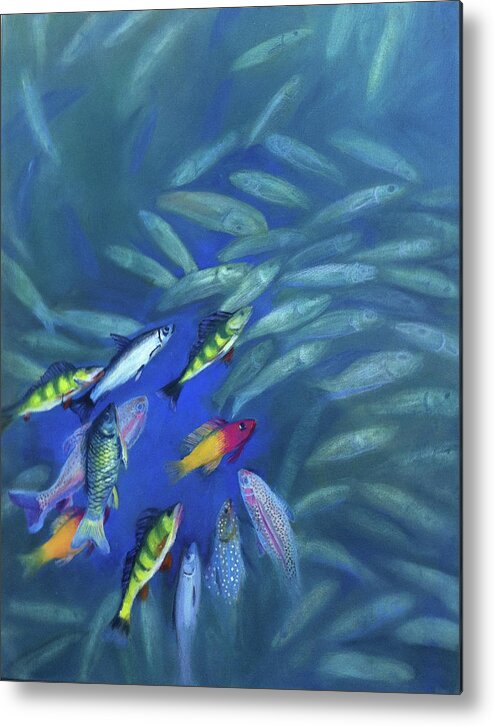Fish Metal Print featuring the painting Fish Bowl by Art Nomad Sandra Hansen