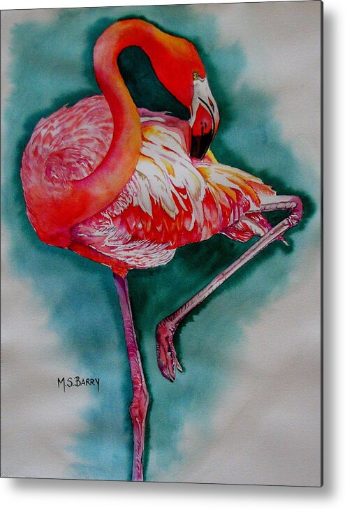 Flamingo Metal Print featuring the painting Flamingo Ballerina by Maria Barry