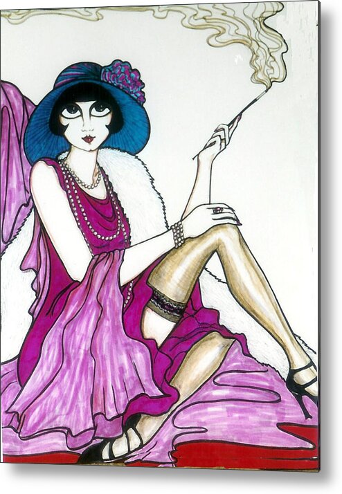 Original Art Metal Print featuring the greeting card Flapper Girl 4 by Rae Chichilnitsky