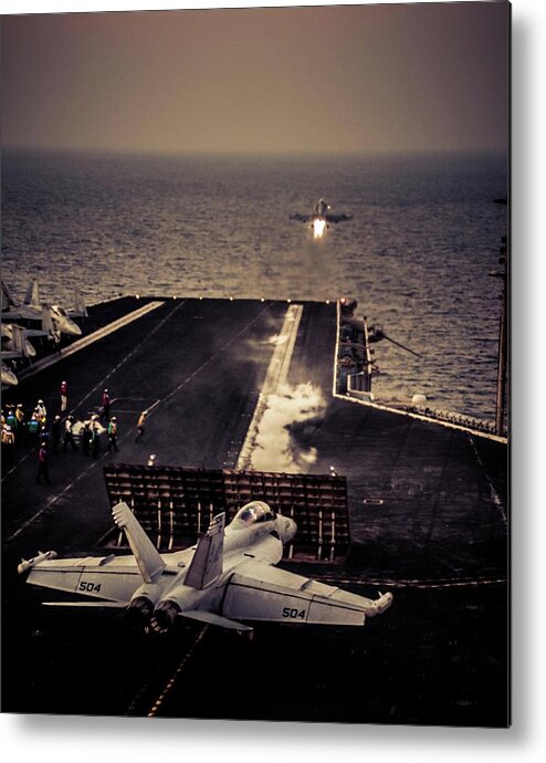 Navy Metal Print featuring the photograph Flight Ops by Larkin's Balcony Photography