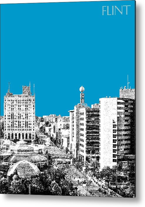 Architecture Metal Print featuring the digital art Flint Michigan Skyline - Aqua by DB Artist