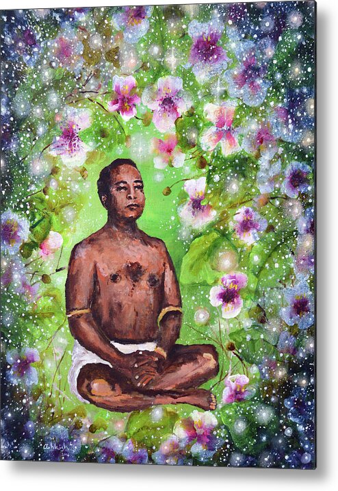 Paramhansa Yogananda Metal Print featuring the painting Floating on the Sea Of Bliss by Ashleigh Dyan Bayer
