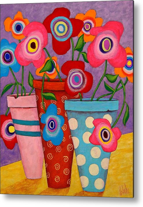 Modern Folk Art Flowers Metal Print featuring the painting Floral Happiness by John Blake