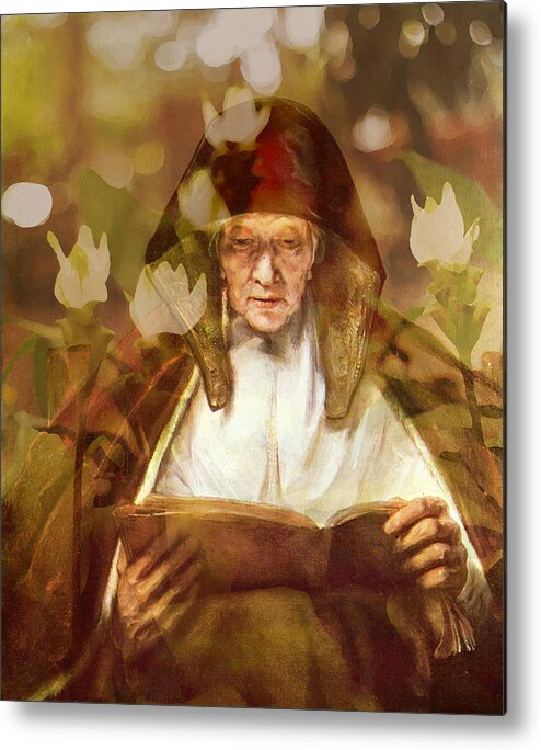 Rembrandt Van Rijn Metal Print featuring the photograph Flower Master Works Series Rembrandt Old Woman by Suzanne Powers
