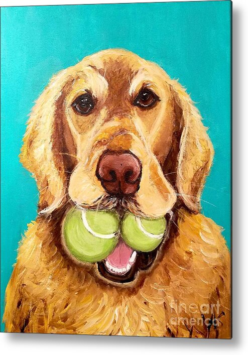 Golden Retriever Metal Print featuring the painting For Andrews Love by Ania M Milo