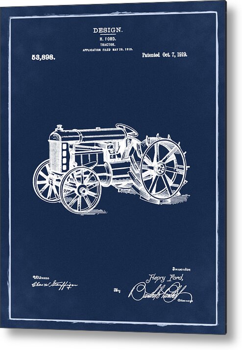 Ford Metal Print featuring the photograph Ford Tractor Patent 1919 by Bill Cannon