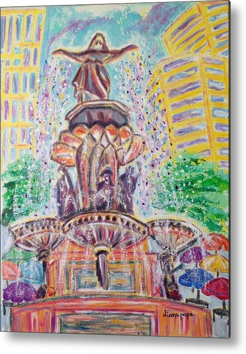 Fountain Square Metal Print featuring the painting Fountain Square Cincinnati Ohio by Diane Pape