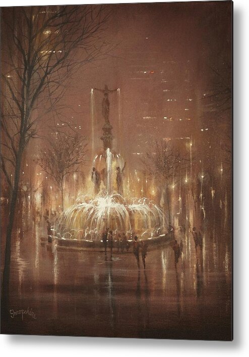 Fountain Square Metal Print featuring the painting Fountain Square by Tom Shropshire