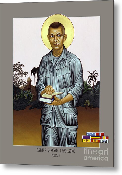 Fr. Vincent Capodanno Metal Print featuring the painting Fr. Vincent Capodanno, the Grunt Padre - LWVCD   by Lewis Williams OFS