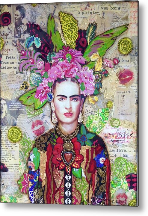 Frida Kahlo Metal Print featuring the mixed media Frida Kahlo by Carrie Eckert