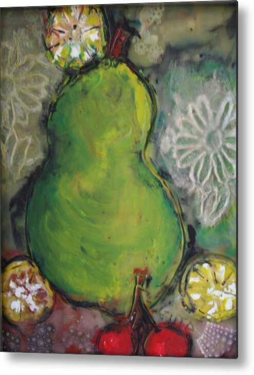 Pear Metal Print featuring the painting Fruits And Flowers by Gitta Brewster