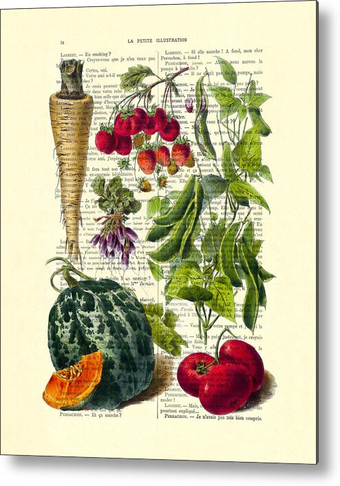 Fruits And Vegetables Metal Print featuring the digital art Fruits and vegetables kitchen decoration by Madame Memento