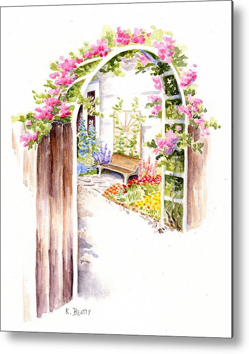 Garden Metal Print featuring the painting Garden Gate Botanical Landscape by Karla Beatty