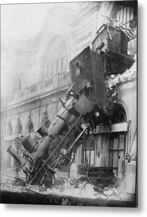 Historic Metal Print featuring the photograph Gare Montparnasse Train Wreck 1895 by Photo Researchers