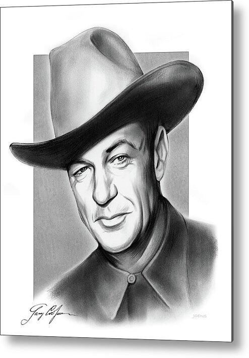 Gary Cooper Metal Print featuring the drawing Gary Cooper Signature by Greg Joens