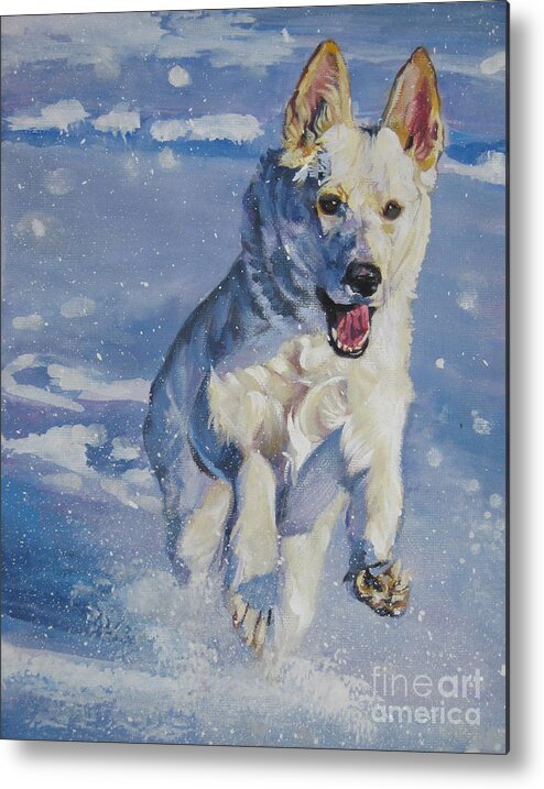German Shepherd Metal Print featuring the painting German Shepherd white in snow by Lee Ann Shepard
